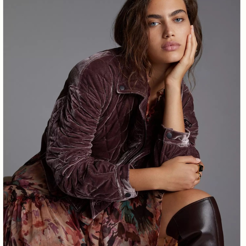 Anthropologie 7 for All Mankind Quilted Velvet Moto Cropped Jacket